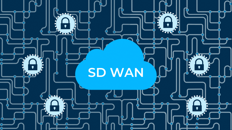 Image of a cloud with the word SD-WAN surrounded by multiple clusters