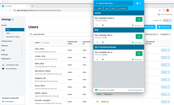 StrongDM UI with just-in-time access to everything