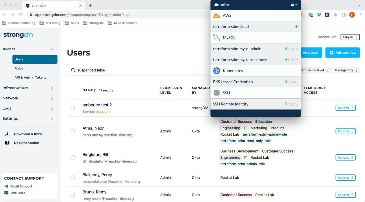 strongDM UI with just-in-time access to everything