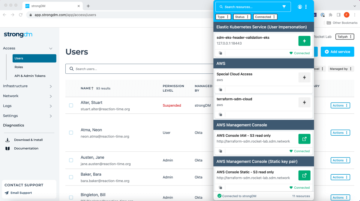StrongDM UI with just-in-time access to everything
