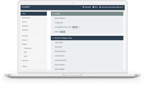 StrongDM with SOC 2 solution on a laptop