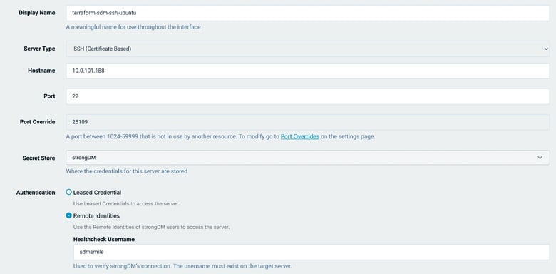 Remote Identity setting for SSH in the StrongDM Admin UI