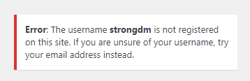 A message example telling the user that the username is not registered.