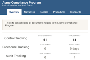 Example of Comply dashboard tasks