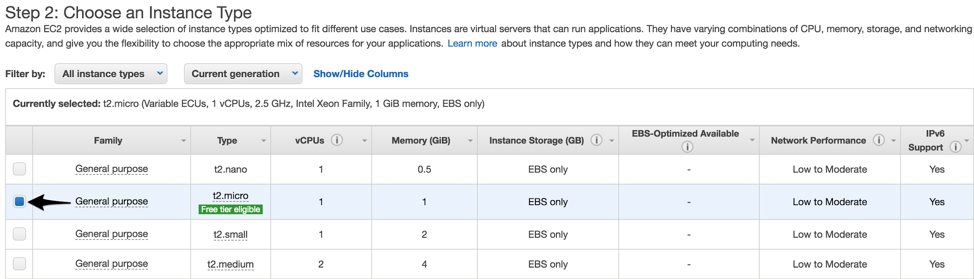 AWS instance type for the bastion server