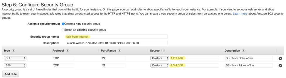 On AWS, create a new security group for a jump box