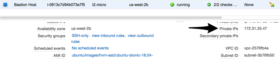AWS instance private IP 