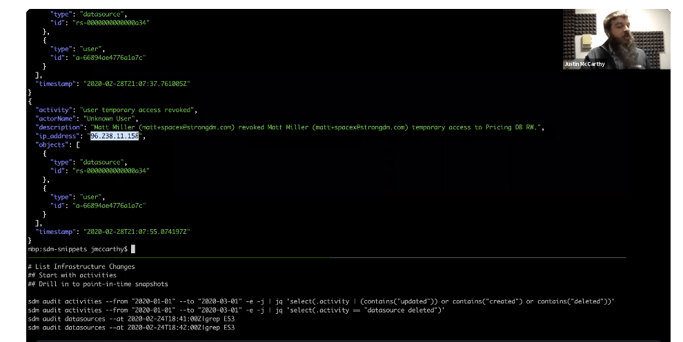 IP address that originated activity highlighted