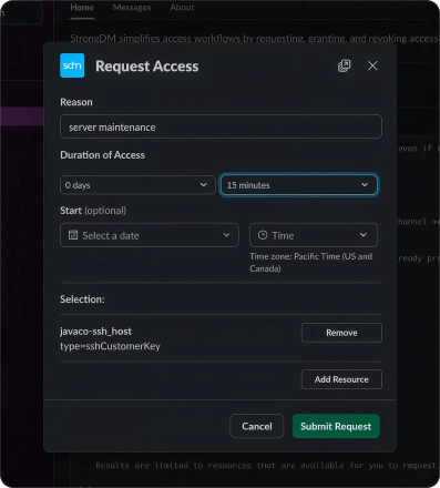 Just-in-time access approval in Slack