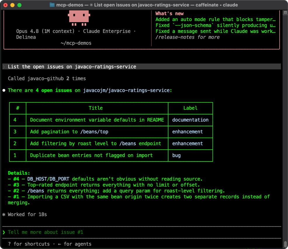 AI agent session in a terminal acting through MCP, governed by StrongDM