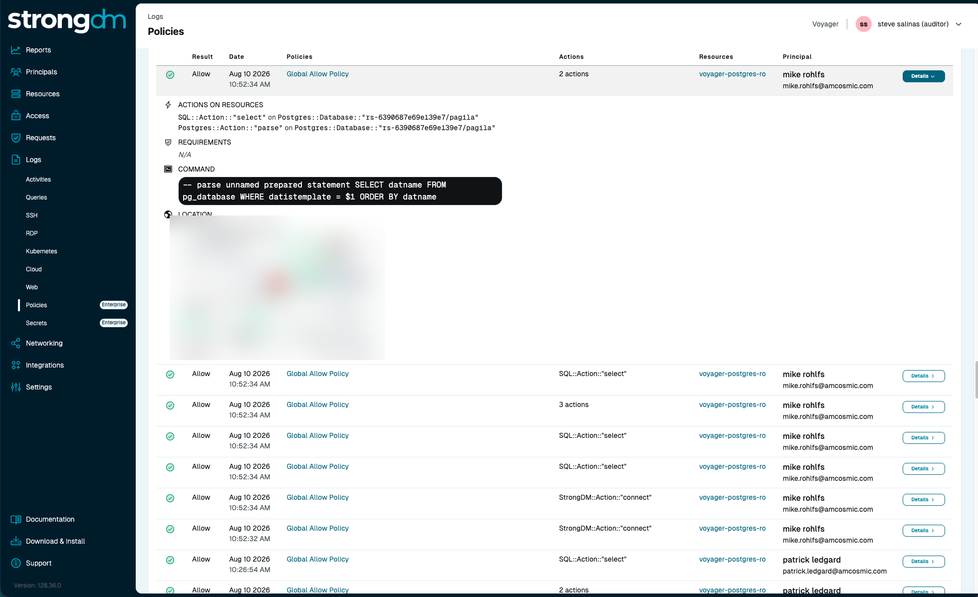 StrongDM policy decision on the Kubernetes API server
